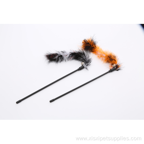 Cat teaser toy Turkey feather pole with bell